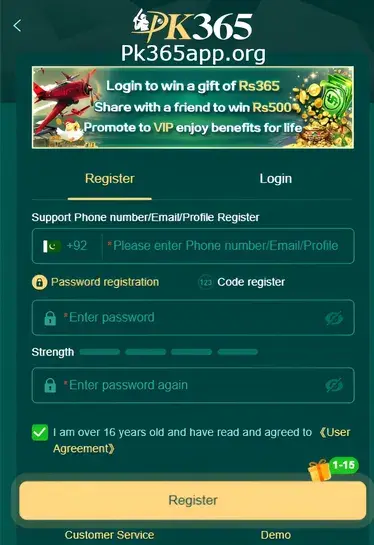 Pk365 Game registration 