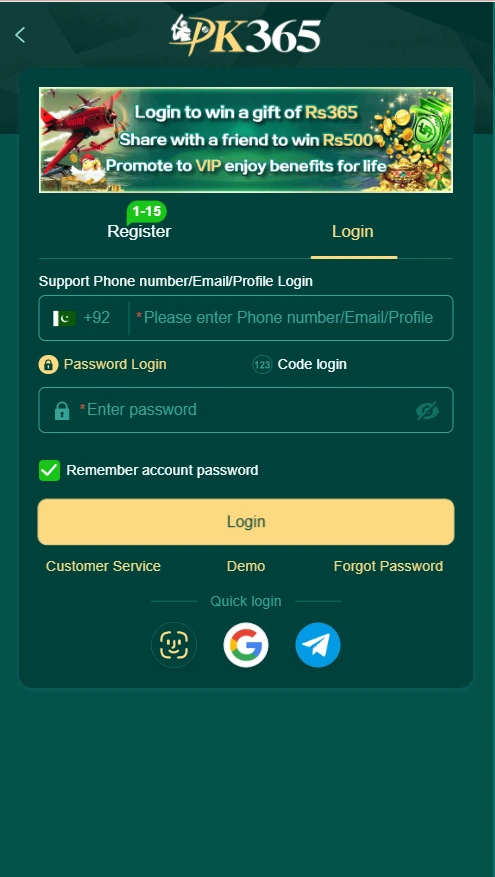 Pk365 Game Registration Page